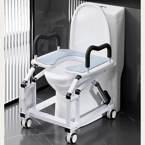 Rialzo elettrico per sedia WC, design mobile con braccioli antiscivolo, ruote a 360° con freni, sollevamento ergonomico per anziani