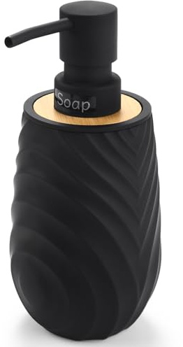 Seifenspender Bambus Spülmittelspender Küche Hand and Dish Soap Dispenser | AJEUNGAIN Moderne Seifenspender Schwarz Bambus, Rutschfeste Seifenspender Bad für Badezimmer, Küche, Arbeitsplatte