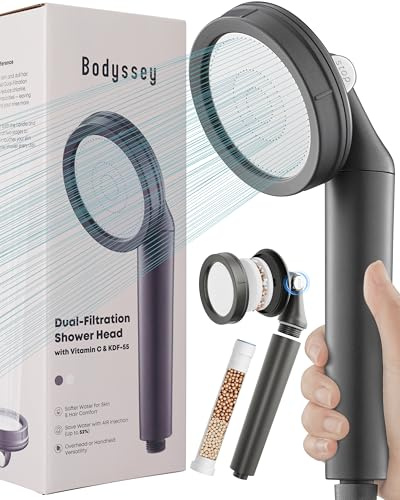 Filtered Shower Head for Hard Water UK – High Pressure Handheld Shower Head with Vitamin C & KDF Filter, Limescale Reduction for Softer Skin & Hair (Dark Grey)