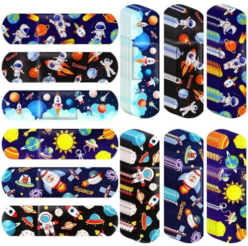 Ericetion 60 st tecknade astronauttryck remsor, barnremsor, kawaii remsor, första hjälpen remsor, klisterlappar, självhäftande bandage.