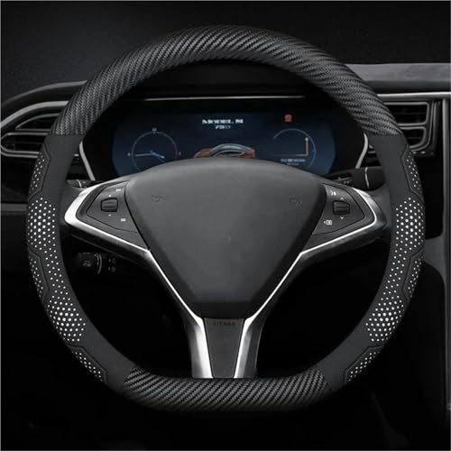 Funda Antideslizante para Volante de Coche de fibr Funda para Volante Coche para Tesla para Model 3 YSX Fibra De Carbono Gamuza Microfibra Cuero Accesorios De Repuesto(Type B)