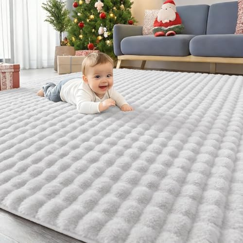 Homaxy 3D Bubble Waschbar Läufer Teppich Wohnzimmer 120x160 cm, Grau | Antirutsch Waschbar Teppich, Weich Flauschig Teppiche fürs Kinderzimmer, Schlafzimmer