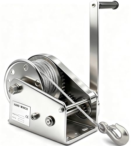 Verricello Manuale Acciaio Inox, 1200/1800lbs Verricello Manuale Piccolo con Freno Automatico e corda 10 m, Argano Manuale Portatile per Barca e Auto, Preferito per Sollevamento a Trazione (1200lbs)