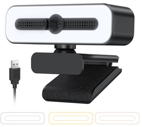 Webcam for PC, 1080P USB Webcam with Microphone Streaming Camera, Web Cam Cover and Rotatable Clip for Desktop, Laptop, Plug and Play Camera for Video Calling, Conference, Meeting, Studying, Gaming