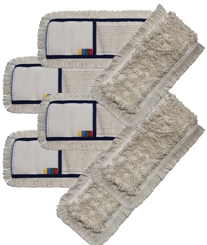 Konga Lot de 2 serpillères professionnelles plates en coton avec poches - 100 cm - Nettoyeur de sol commercial durable pour bois dur, carrelage et stratifié - Tampons lavables réutilisables