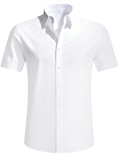 newhsy Womens Short Sleeve Blouse Shirts Stretch Formal Button Down Shirts Business Work Blouse Summer Casual Tops for Ladies (UK, Alpha, M, Regular, Regular, White)