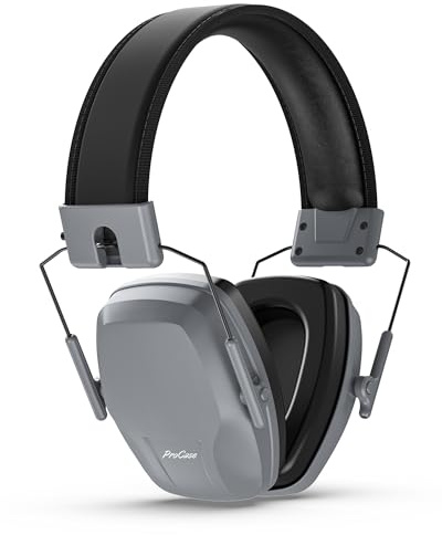 ProCase Slim Ear Defenders SNR 29 dB för vuxna och tonårsbarn, justerbara brusreducerande hörlurar, hörselskydd, öronmuffar för arbete/skytte/konstruktion, autism, sensoriska behov, Grå, L
