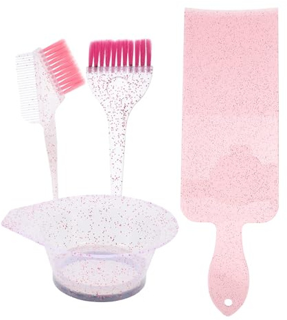 VINTORKY Kit de Pincel y Cuenco para Teñir Cabello, Juego para Mezclar Tinte, Tamaño Cómodo, Color Rosa, Cepillo Doble Función para Peluquería y Uso Doméstico, Herramientas Profesionales