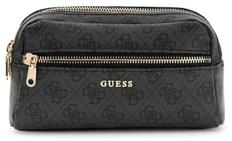 GUESS Utensilientasche Kulturbeutel Double Zip Organizer Coal Logo dunkelgrau