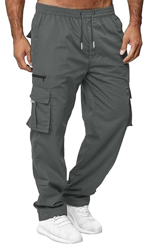 YAOBAOLE Mens Cargo Trousers Elasticated Waist Multi Pocket Combat Trousers for Men UK Casual Work Walking Pants