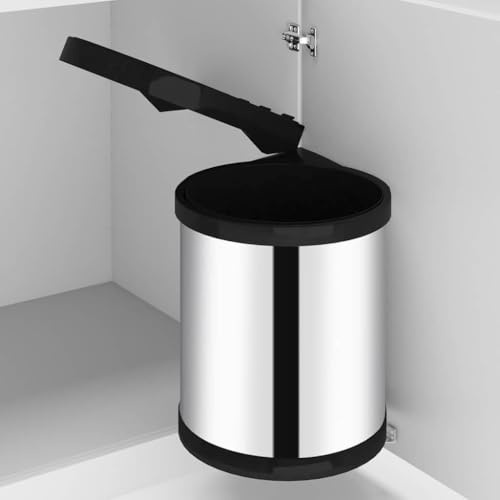 Pattumiera da cucina da incasso in acciaio inox, 12 l, con secchio interno estraibile e coperchio basculante, montaggio a pavimento per pattumiera in casa, ufficio, giardino e riciclaggio, antiodore