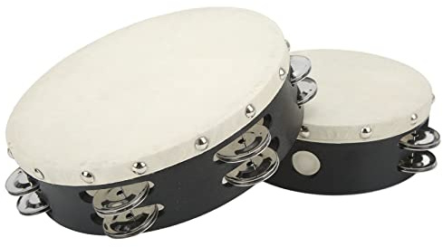 Stylebest Set di Tamburi a Mano Tamburello da 2 Pezzi con Campanelli a Doppia per L'educazione Musicale dei Bambini 6 Pollici 8 Pollici Pelle di Pecora in Legno Massello