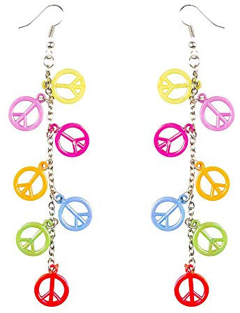 Boland 44525 - Peace Ohrringe für Hippie Kostüme, farbenfrohe Ohrhänger mit Friedenszeichen, Modeschmuck für Faschingskostüme, JGA