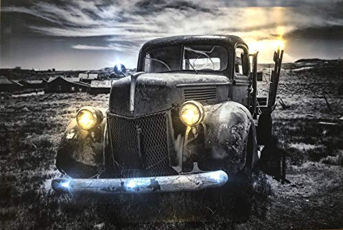 Samarkand - Lights LED-Bild mit Beleuchtung LED- Bilder Leinwandbild 65 x 45 cm Leuchtbild US CAR/PICKUP/Wandbild