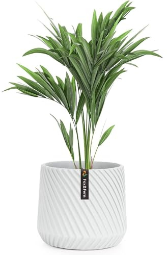 Fox&Fern Übertopf S mit 3D Riffelung - Blumentopf inkl. Wasserabfluss - 18cm hoch, 21cm Durchmesser - Moderne Pflanzentöpfe - Weiß