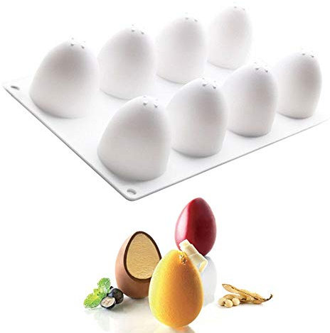 Silicone Easter Egg Mold, 8-Cavity Oval Shape for Cake Decorating, Chocolate, Candy, Jello, Baking Muffins, Bread and More