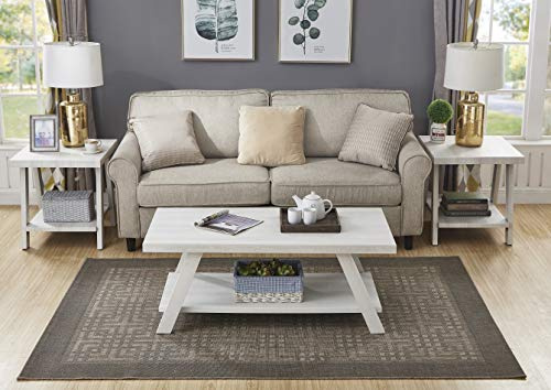 Roundhill Furniture Athens Contemporary 3-Piece Wood Shelf Coffee Table Set, White
