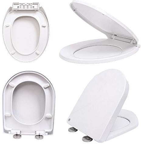 PowerTools - Abattant de WC haut de gamme avec fixation en acier inoxydable, couvercle de WC avec système d'abaissement automatique, charnières à 360°, couvercle antibactérien en en Duroplast design