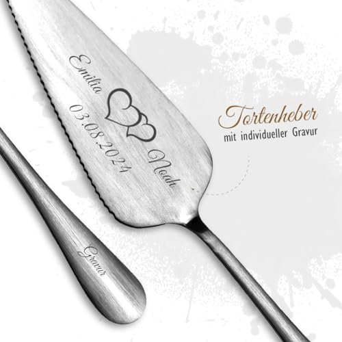 Tortenmesser/Kuchenheber mit eigener Gravur/Hochzeit Motiv Herzen Geschenk Brautpaar Tortenheber (Herzen)