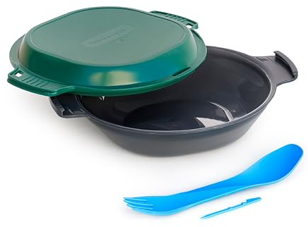 humangear GoKit Light: 5-Tool Lightweight Camping Mess Kit with Camping Plate, Bowl, Utensil, and Toothpick - Ideal On-The-Go Camping Solution, Charcoal/Green