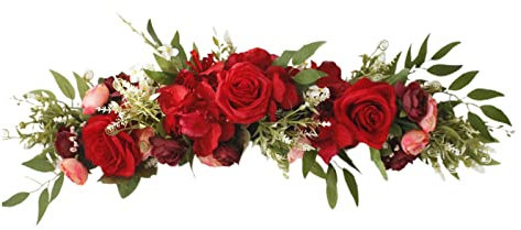 BFYDOAA Rose Swag Flowers,Wedding Arch Flowers Artificial Rustic Flower Swag Green Leaves Rose Peony Door Wreath for Wedding Arch Front Door House Wall Decoration (Red)