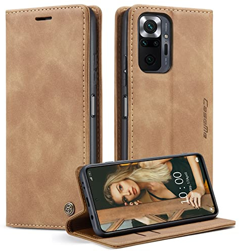 CaseMe Handyhülle für Xiaomi Redmi Note 10 Pro/Xiaomi Note 10 Pro Max Hülle Premium Leder Klappbar Flip Case Magnet Kartenfach Tasche Schutzhülle für Redmi Note 10 Pro/Note 10 Pro Max - Braun