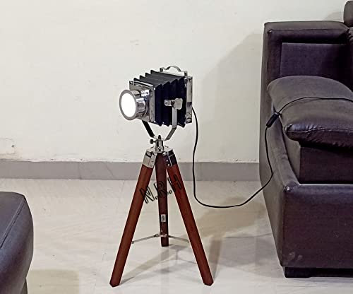 Vintage Legno Cinema Camera Searchlight In Piedi Treppiede Lampada Da Tavolo Apparecchi di Illuminazione Riflettore per Desktop Decorazione