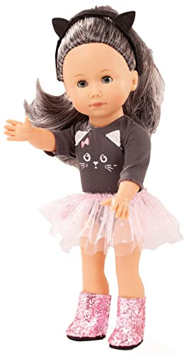 Götz 2213039 Just Like me – Alice die Katze Puppe – 27 cm große Stehpuppe mit Langen schwarz – Silber gesträhnten Haaren, blauen Schlafaugen in einem 6 teiligen Set