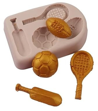Molde de silicona para decoración de tartas de fútbol, raqueta de tenis de rugby, fondant, chocolate, moldes de silicona para bricolaje, chocolate, pasteles, pudín, helado o llavero