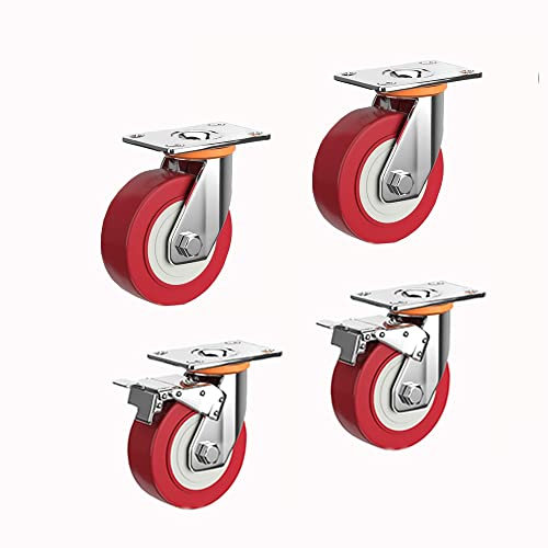 BIRLD Apparaterolle Schwerlastrollen Industrierollen Mit Bremse 100mm Polyurethan Lenkrollen Palettenrollen Tragfähigkeit 600kg (Color : 2xSwivel+2xwith Brake, Size : 4in)