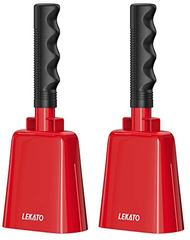Steel Cowbells with Handle 2pcs, 8 Inch Cowbells for Football Games Percussion Musical Instrument Cheering Hand Bell for Partys Sport Events Concert Graduations Farm Ranch(Red)