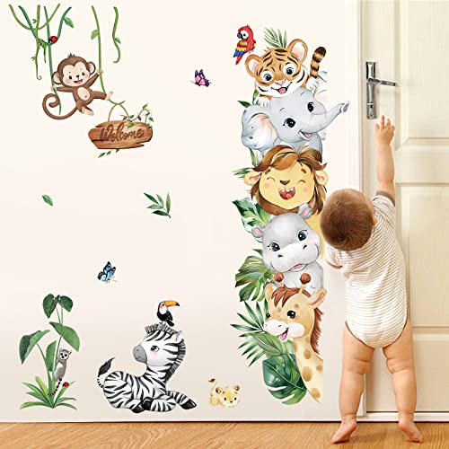 decalmile Wandsticker Dschungel Tiere Elefant Wandtattoo Safari Löwe Affen | Abziehbare und Aufklebbare Wandaufkleber, DIY Abnehmbare Wandkunst Abziehbilder, Wandfreundlich, Leuchtenden Farben