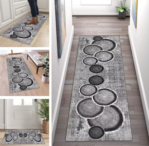 ZUZEKU Teppich Läufer Flur Küche rutschfest Waschbar 60X100cm Modern Küchenläufer Flurläufer Lang Polyester Grau Teppichläufer für Korridor Schlafzimmer Wohnzimmer Meterware Eingang
