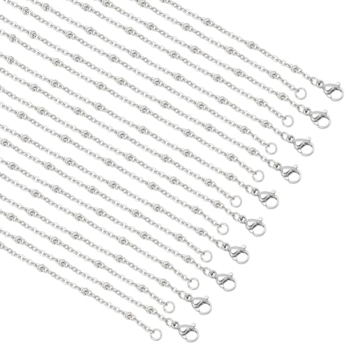 NBEADS 10 Pieza 304 Collares de Cadena Satélite de Acero Inoxidable, Cadenas para Hacer Joyas de 50cm de Largo con Cierre de Langosta para Fabricación de Joyas de Mujer, Color Acero Inoxidable