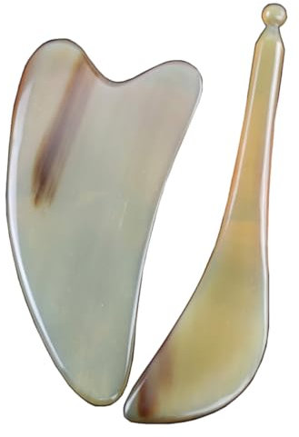 FOMIYES 2stücke Teiliges Yak Horn Scrapping Massager Gesichts Augenmassage Stab Ergonomisch Leicht Langlebig Für Zuhause Reise Massagerolle