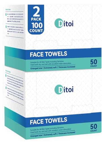 Ditoi ansiktshanddukar, 10 tum × 12 tum Dispenable Face Towel, Makeup Remover Dry Wipes XL, mjuka tjocka ansiktsdukar för alla hudtyper, 100 count (2-pack)
