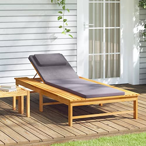 Chaduof Sonnenliege mit Dunkelgrauem Kissen & Auflage Massivholz Akazie Gartenliege, Liegestuhl, Sonneninsel Outdoor, Liegen, Gartenmöbel, Loungemöbel, Relaxliege - 362154