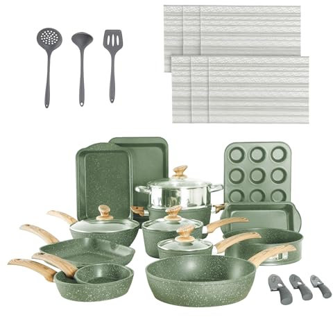 30-teiliges Topf- und Pfannenset, antihaftbeschichtet, Induktion, Granit, Küchen-Kochgeschirr-Sets, Induktionskochgeschirr, Bratpfannen, antihaftbeschichtetes Granit-Kochset, Pfannensets zum Kochen,
