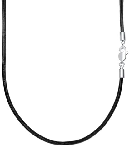 VANSZA Lederkette Echtes Leder Halskette Edelstahl Verschluss 1.5/2/3mm breit Damen Herren Kette für Anhänger charm 45-55cm wählbar DIY Lederschnur (45cm, Schwarz-3mm)