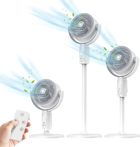 Uezeth 10 Pedestal Fans, Wireless Fans For Bedroom, Usb Rechargeable Standing Fans With 4000mah Battery, 82cm Adjustable Height, Quiet Air Circulation For Bedroom, Homes & Office (White), FS0180HE