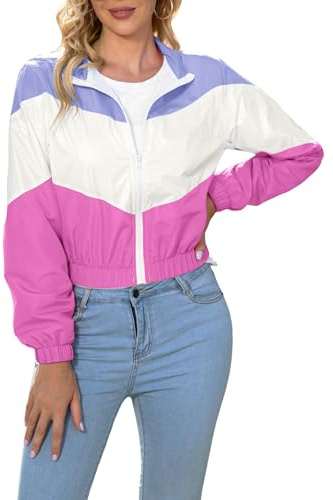 LAOARA Women’s Lightweight Sun Protection Coats Cropped Windbreak Sport Jacket Long Sleeve Jogging Outerwear Light Pink L