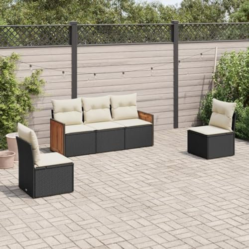 Homgoday Gartenmöbel-Set, 5-teilig, mit Kissen aus schwarzem Polyrattan, für den Außenbereich, Gartenmöbel-Set, Loungeset für den Garten, Outdoor-Sofas Type3227526
