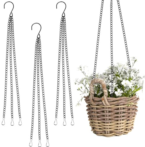 NUOOO Hängende Kette Blumentopf Blumenampel Metall Ketten Zum Aufhängen Schwarz 16 Zoll Metallkörbe Aufhängehaken für Vogelfutterspender, Hängepflanze, Blumentöpfe, Laternen, Billboard 3 Stück