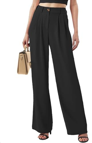 Joligiao Pantalon Cargo pour Femmes Pantalon Jambe Droite Palazzo Pantalon Taille Haute Pantalon Fluide Pantalon Ample Décontracté Chic et Elegant Pantalon Plissé avec Poches Pantalons Casual