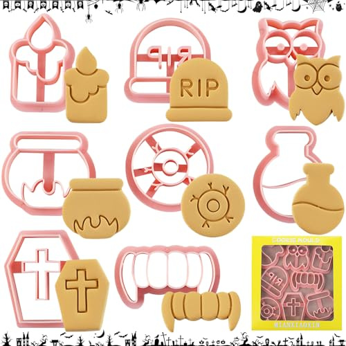 Shinybox Ausstechformen Halloween, 8 Stück 3D Halloween Keksausstecher, Wiederverwendbar Kunststoff Plätzchenformen, Plätzchenform Plätzchen Ausstecher für Kinder Keksausstecher Backset(F)