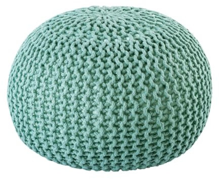 Amago home Premium XXL Sitzhocker Pouf ø 55cm Strickpouf Indoor u. Outdoor - pflegeleicht & nachhaltig Farbe Mint - Ocean Wave