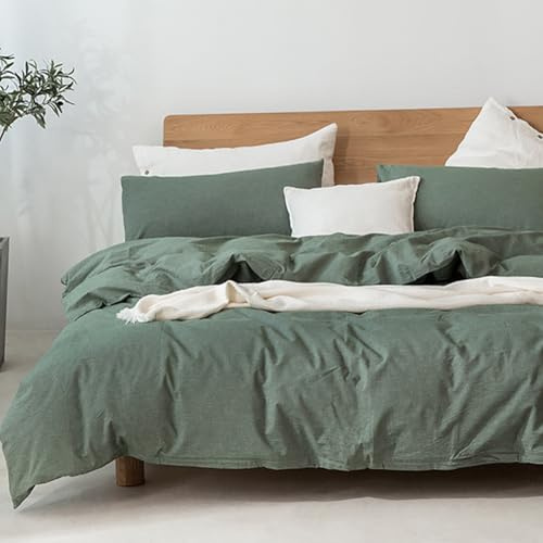 AShanlan Bettwäsche 135x200 cm Baumwolle Salbeigrün Bettbezug Set 2teilig | Bettbezug 135x200 mit Kissenbezug 80x80 cm, ÖKO-TEX Leinenoptik Gewaschene Baumwolle Bettwäsche mit Reißverschluss