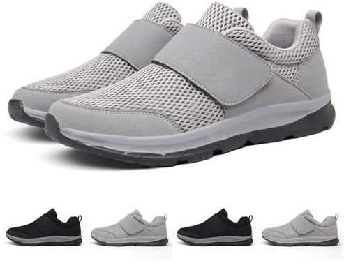 GYCF Scarpe Diabetici,Uomo Larga Extra Scarpe Ortopediche Passeggio,Anziani Ultra Leggero Ortopedica Edema Scarpe da Riabilitazione Sanitaria,Grigio,44EU