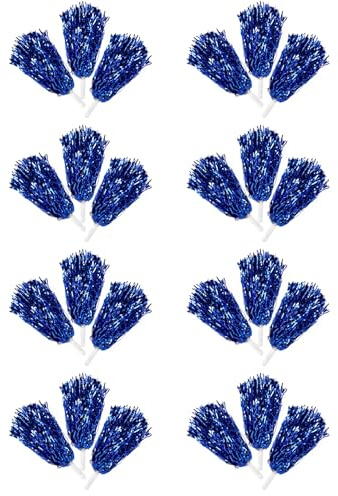 BGFAVCV 24Pcs Cheerleading Pom Poms Metallic Foil Cheer Pom Poms with Plastic Handle for Adults Kids Cheerleaders Blue