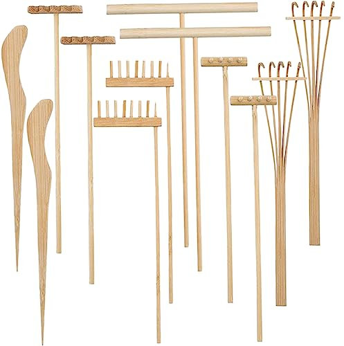 Gogogmee 12stücke Teiliges Mini-gartenrechen Holz Vielseitige Sand-Tisch-Werkzeuge Für DIY Landschaftsgestaltung Dekorative Mikro-landschafts-deko Praktische Zen-gartenharke Fürs Desktop-me